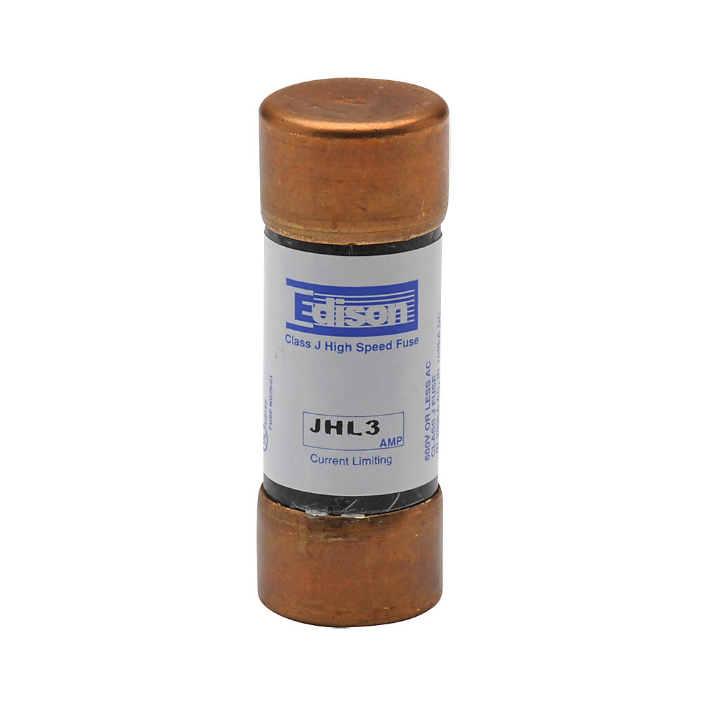 JHL3-1 - Edison drive fuse, JHL series, Class J, current-limiting, high speed, 3A, 600 VAC, ferrule, feeder/branch, semiconductor protection applications.