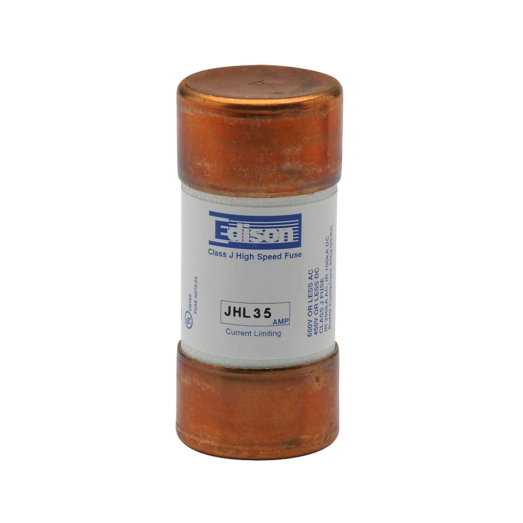 JHL35 - Edison drive fuse, JHL series, Class J, current-limiting, high speed, 35A, 600 VAC, ferrule. Package of 10. Feeder/branch, semiconductor protection applications.