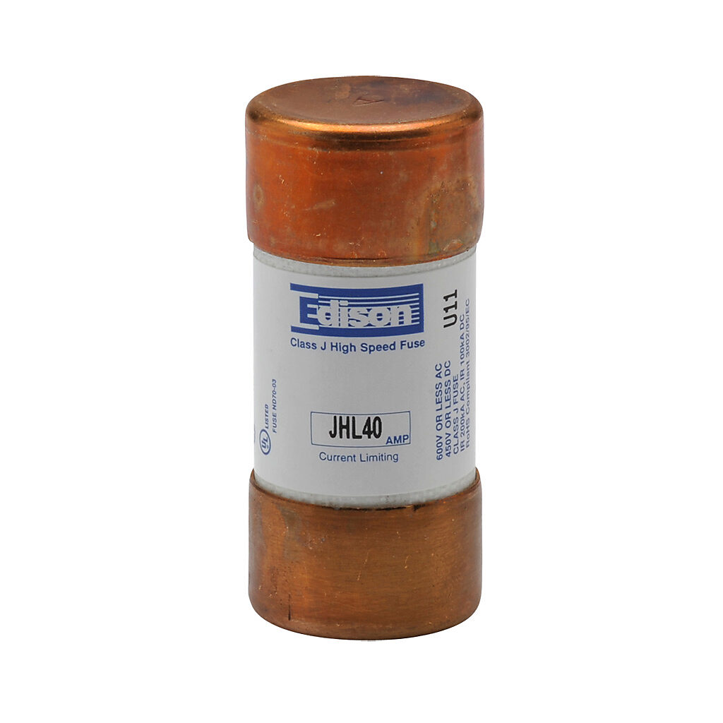 JHL40 - Edison drive fuse, JHL series, Class J, current-limiting, high speed, 40A, 600 VAC, ferrule. Package of 10. Feeder/branch, semiconductor protection applications.