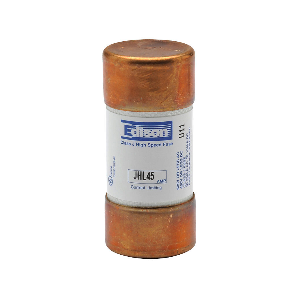 JHL45 - Edison drive fuse, JHL series, Class J, current-limiting, high speed, 45A, 600 VAC, ferrule. Package of 10. Feeder/branch, semiconductor protection applications.