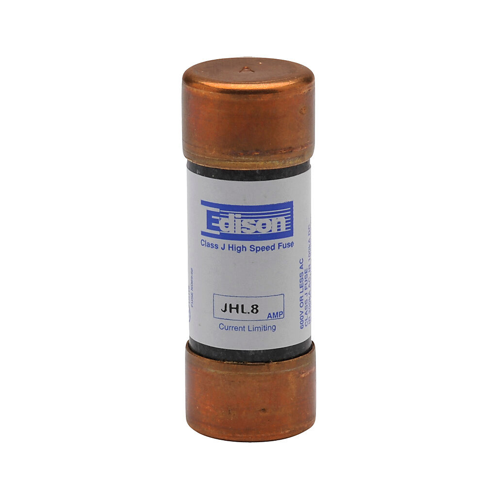 JHL8 - Edison drive fuse, JHL series, Class J, current-limiting, high speed, 8A, 600 VAC, ferrule. Package of 10. Feeder/branch, semiconductor protection applications.