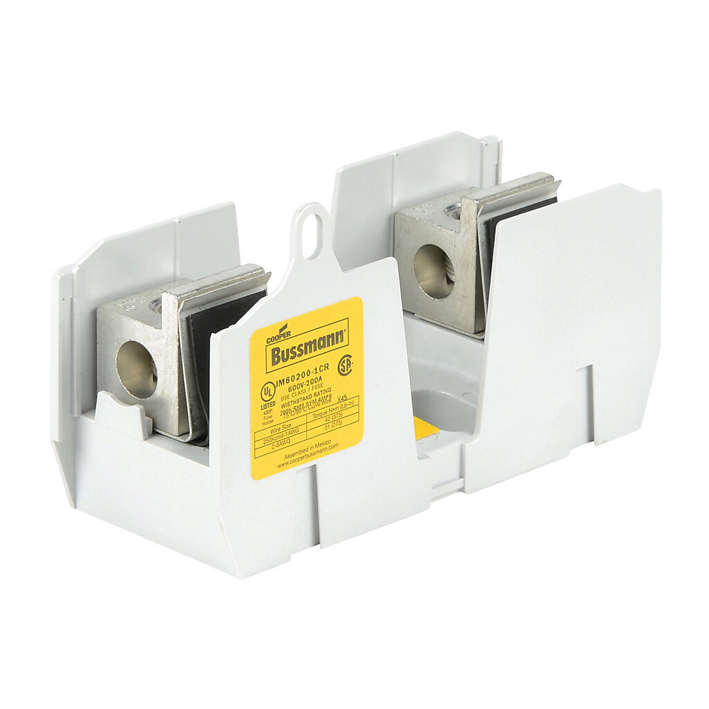 JM60200-1CR-1 - Bussmann modular fuse block, accepts J fuses, 200A, 600V, 1-pole, 6 AWG-250 MCM copper or aluminum, box lug, panel mount.