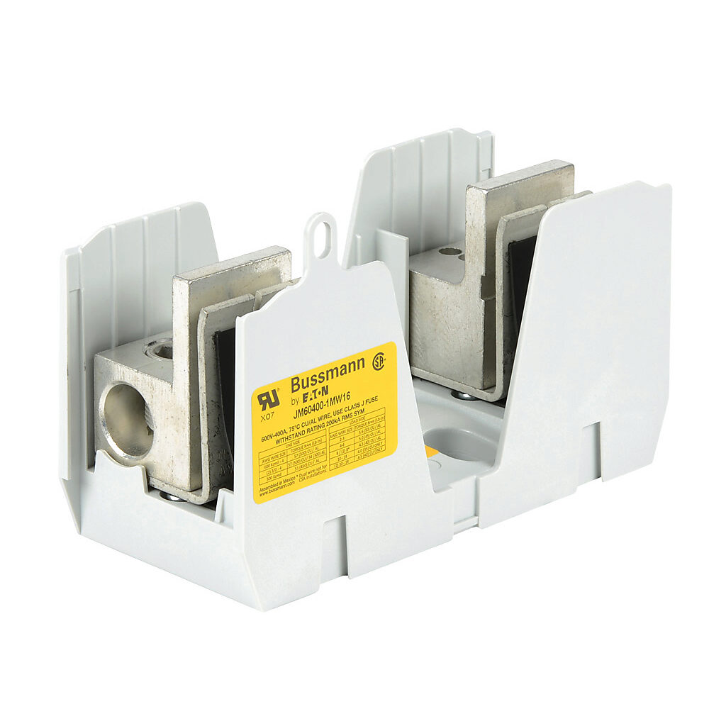 JM60400-1MW16-1 - Bussmann modular power distribution fuse block, multi-wire, accepts J fuses, 400A, 600V, 1-pole, 1 line/6 load opening(s) per pole, box lug, panel mount.