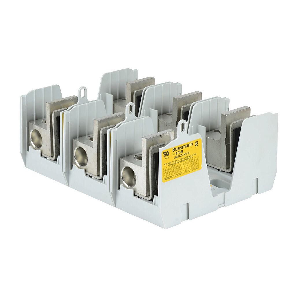 JM60400-1MW16-3 - Bussmann modular power distribution fuse block, multi-wire, accepts J fuses, 400A, 600V, 3-pole, 1 line/6 load opening(s) per pole, box lug, panel mount.