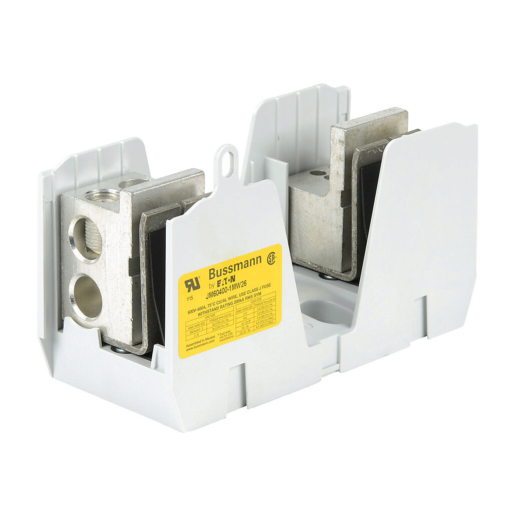 JM60400-1MW26-1 - Bussmann modular power distribution fuse block, multi-wire, accepts J fuses, 400A, 600V, 1-pole, 2 line/6 load opening(s) per pole, box lug, panel mount.