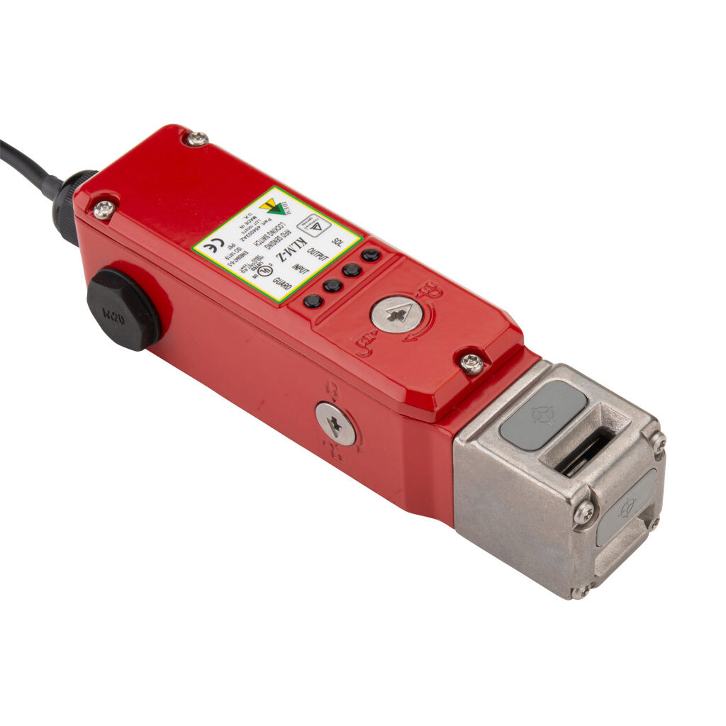 KLM-Z-454003AZ - IDEM safety switch, tongue (key) interlock uniquely coded RFID, solenoid, 24 VDC to unlock, 90-degree adjustable head, 3000N holding force, (1) pair OSSD safety output(s), (2) status monitoring output(s), die-cast aluminum body, 8...