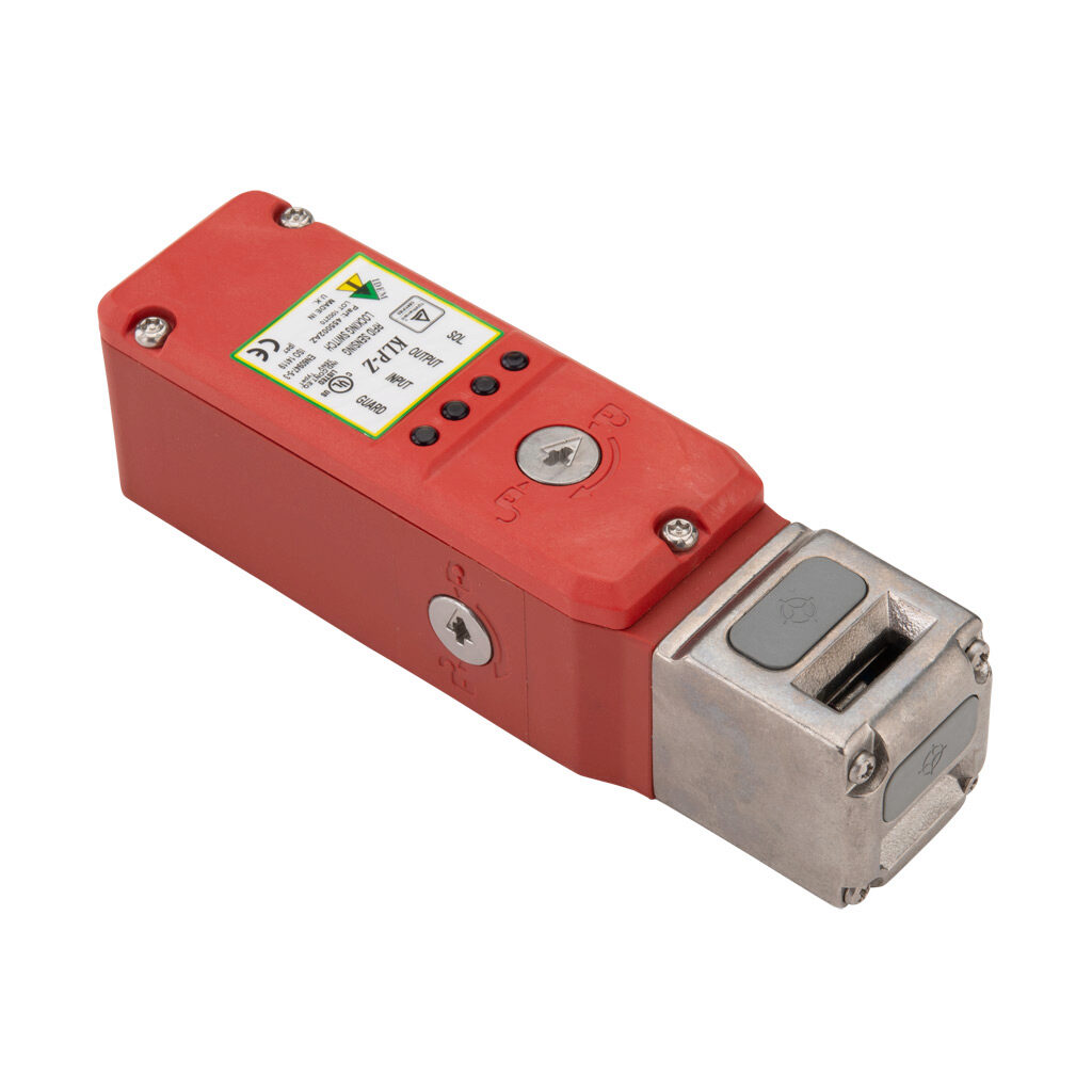 KLP-Z-455002AZ - IDEM safety switch, tongue (key) interlock uniquely coded RFID, solenoid, 24 VDC to unlock, 90-degree adjustable head, 2000N holding force, (1) pair OSSD safety output(s), (2) status monitoring output(s), polyester body, (2) 1/2in...