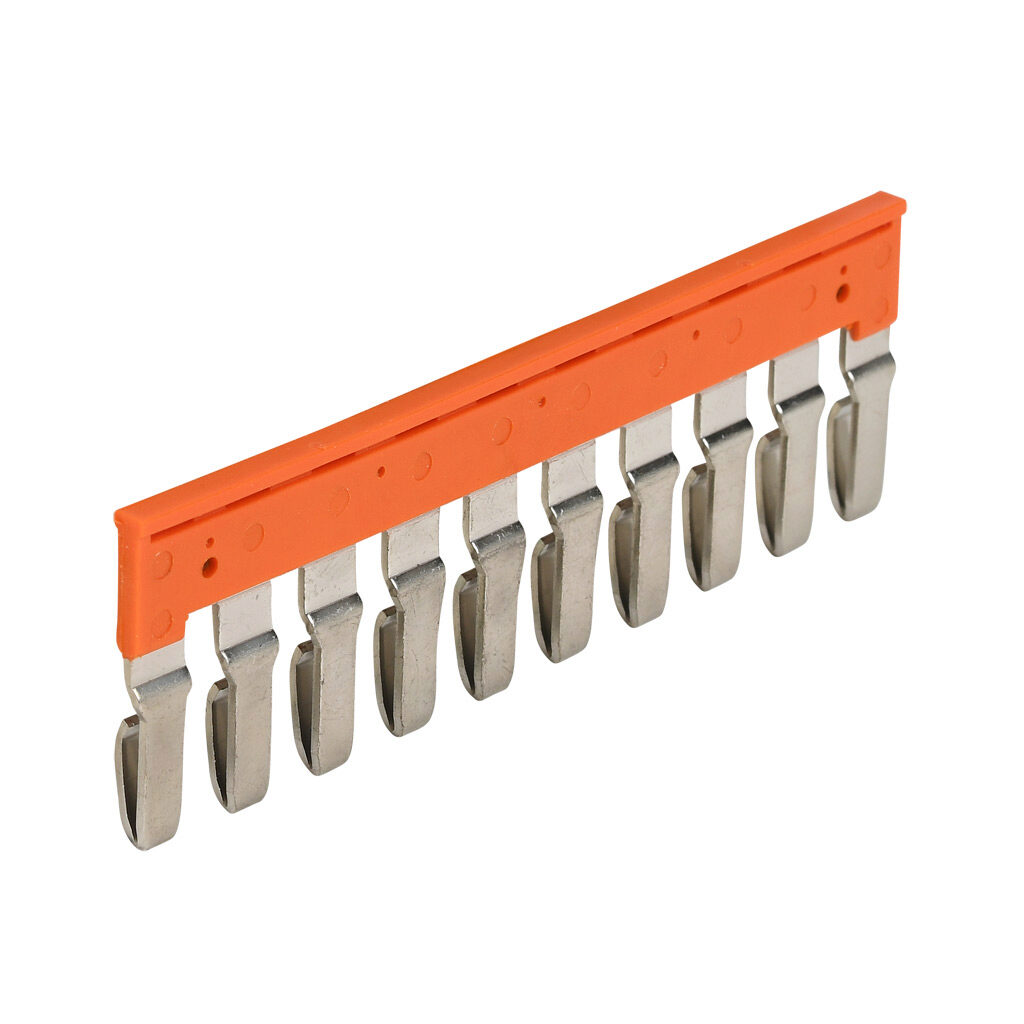 KN-10JFSK5 - Konnect-It terminal block jumper, push-in type, 10-pole, orange, 41A, 300V. Package of 5. For use with KN-FSK5 series blocks.