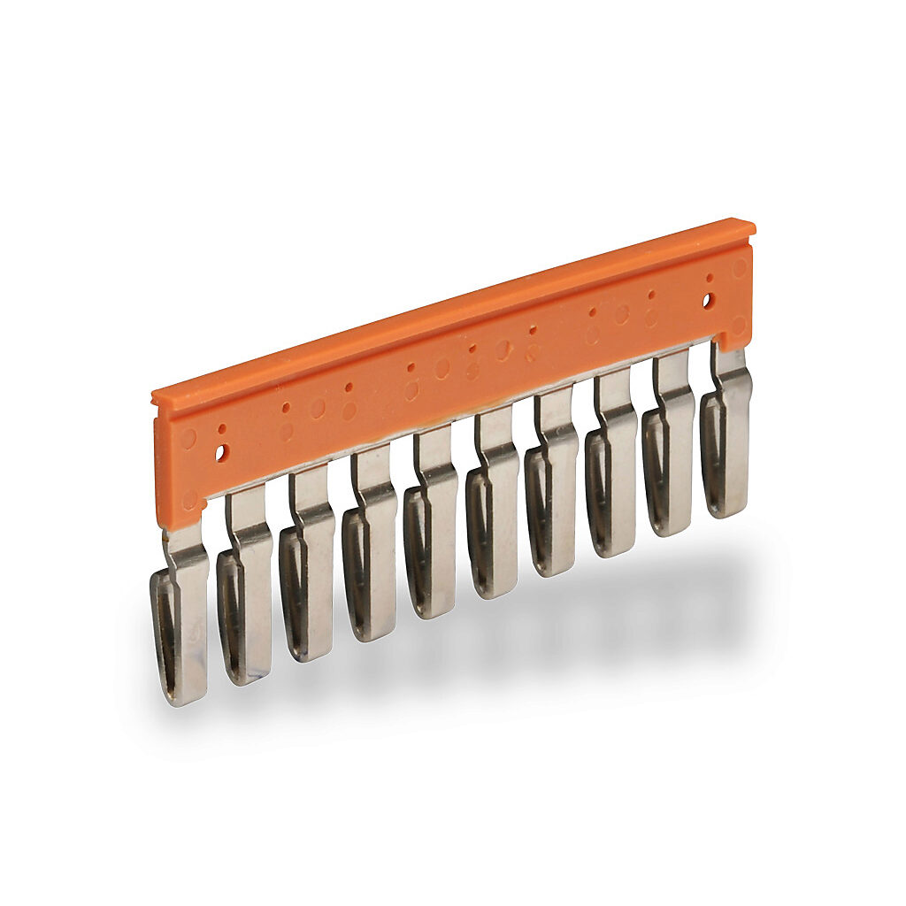 KN-10JM10 - Konnect-It terminal block jumper, push-in type, 10-pole, orange, 32A, 750V. Package of 5. For use with KN-M10 or KN-KBD10 series block.