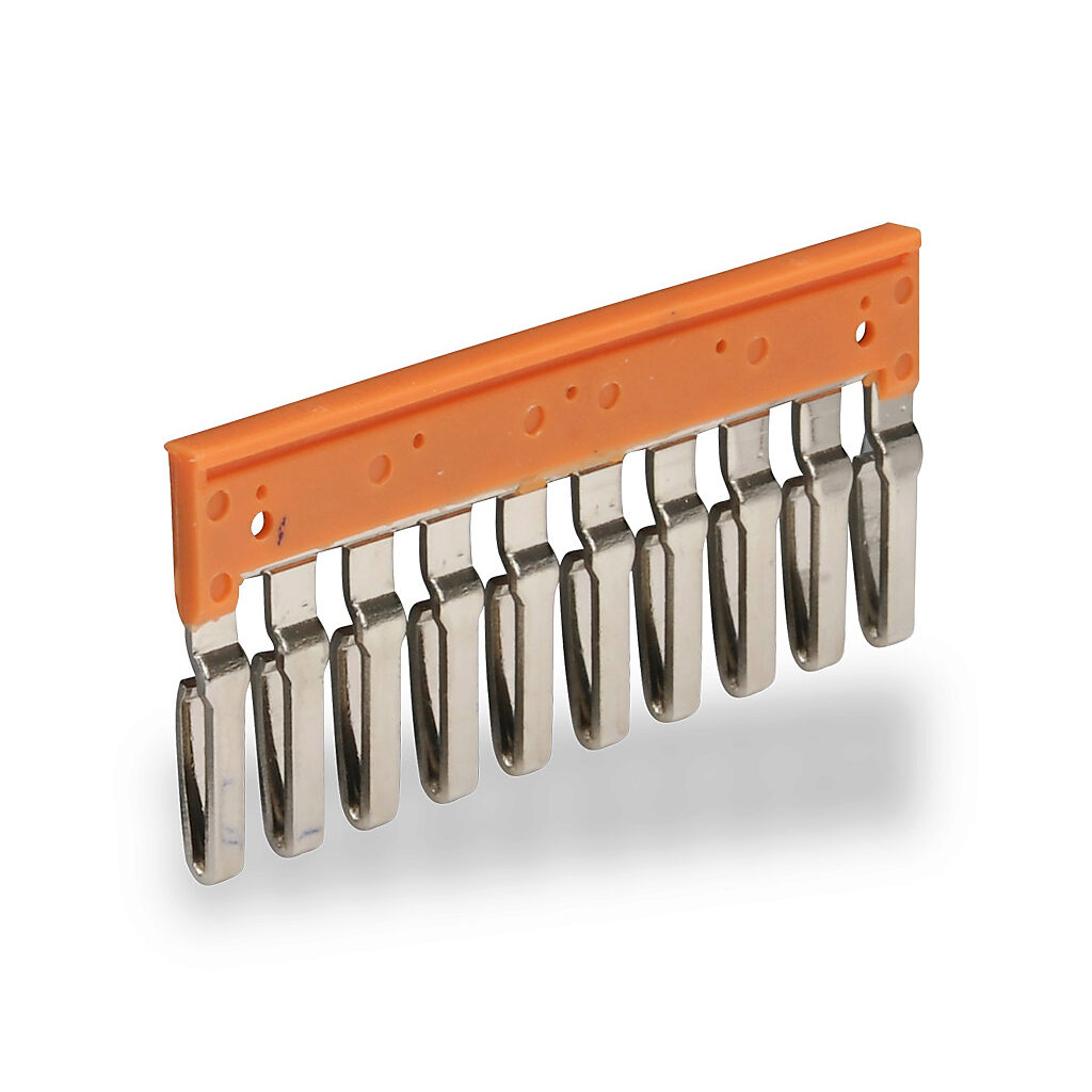 KN-10JM12 - Konnect-It terminal block jumper, push-in type, 10-pole, orange, 24A, 750V. Package of 5. For use with KN-M12 or KN-T12SP4 series block.