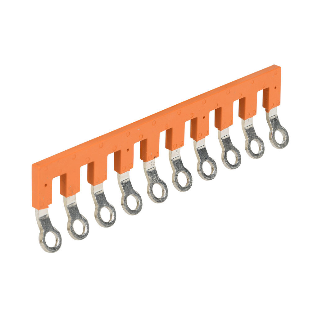 KN-10JRNG6 - Konnect-It terminal block jumper, ring-type type, 10-pole, orange, 41A, 600V. Package of 5. For use with KN-RNG6 series blocks.