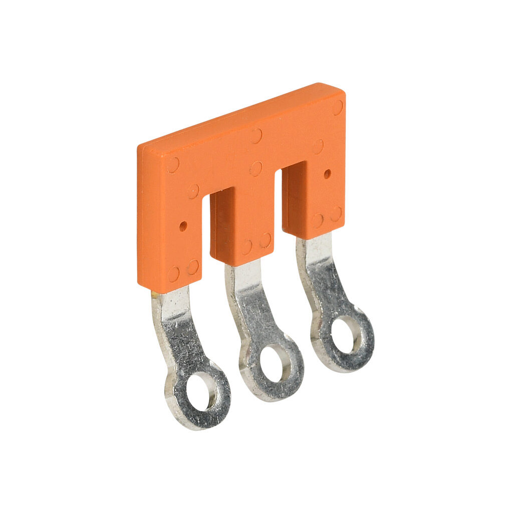 KN-3JRNG2P5 - Konnect-It terminal block jumper, ring-type type, 3-pole, orange, 24A, 600V. Package of 20. For use with KN-RNG2P5 series blocks.