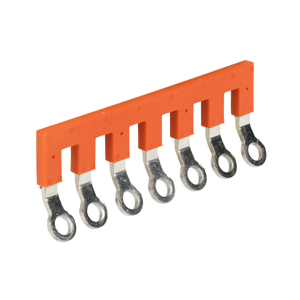 KN-7JRNG6 - Konnect-It terminal block jumper, ring-type type, 7-pole, orange, 41A, 600V. Package of 5. For use with KN-RNG6 series blocks.
