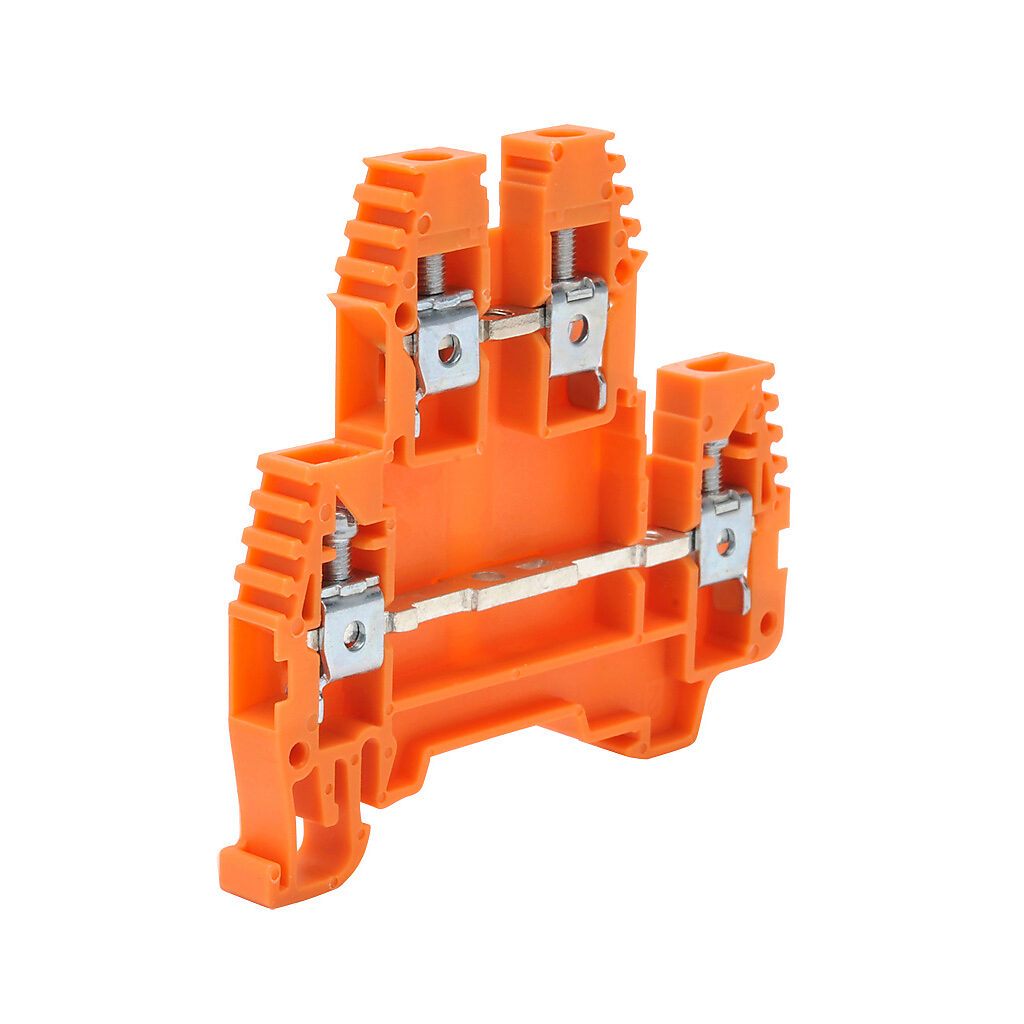 KN-D10ORG-25 - Konnect-It screw double-level feedthrough terminal block, accepts wire size 26-10 AWG, orange, 30A, 35mm DIN rail mount, 100kA SCCR. Package of 25. For use with jumpers KN-2J10, KN-3J10, KN-4J10 and KN-10J10.