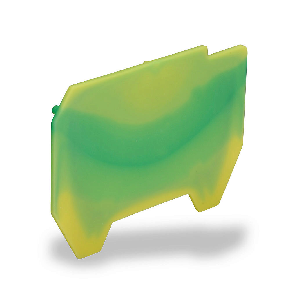 KN-ECG12SP4 - Konnect-It terminal block end cover, green and yellow. Package of 10. For use with KN-G12SP4 series terminal blocks.