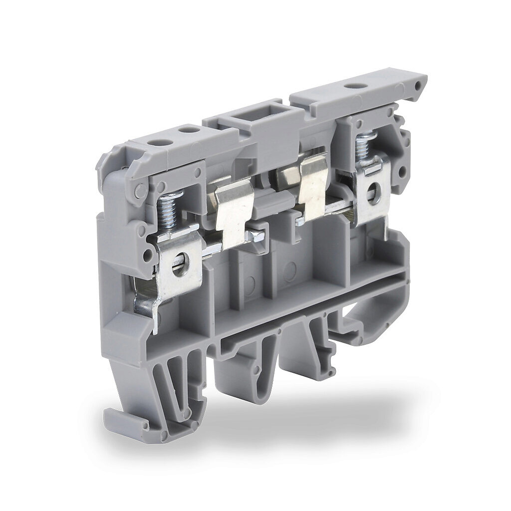 KN-F10 - Konnect-It screw circuit protection terminal block, accepts wire size 26-8 AWG, gray, 6.3A, 35mm DIN rail mount, 10kA SCCR. Package of 50. For use with GMA, GMC, S500 and S506 series fuses.