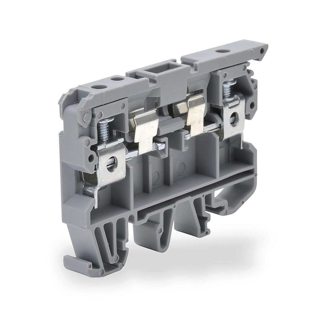KN-F10-10 - Konnect-It screw circuit protection terminal block, accepts wire size 26-8 AWG, gray, 6.3A, 35mm DIN rail mount, 10kA SCCR. Package of 10. For use with GMA, GMC, S500 and S506 series fuses.