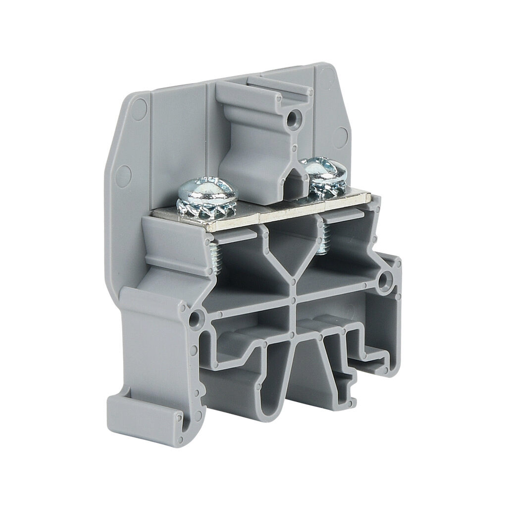 KN-FRK10 - Konnect-It fork feedthrough terminal block, single-level, M4 screw, accepts wire size 20-10 AWG, gray, 43A, 600 VAC/VDC, 35mm DIN rail mount. Package of 25.