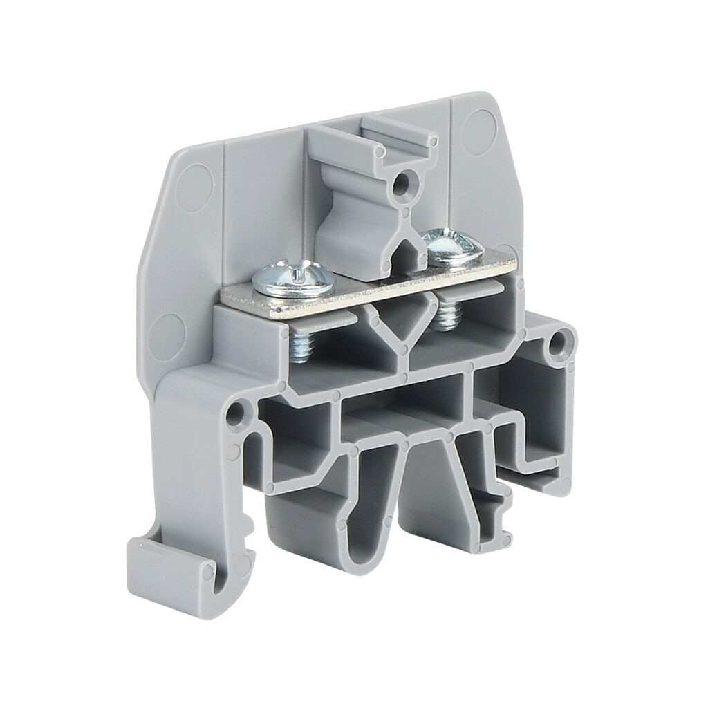 KN-FRK6-25 - Konnect-It fork feedthrough terminal block, single-level, M3.5 screw, accepts wire size 20-10 AWG, gray, 40A, 600 VAC/VDC, 35mm DIN rail mount. Package of 25.