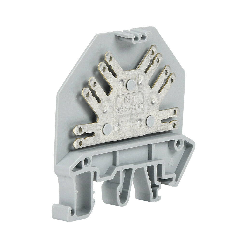 KN-FS4 - Konnect-It quick connect feedthrough terminal block, single-level, 12-2.8mm or 6-6.3mm connections, accepts wire size 28-12 AWG, gray, 23A, 600 VAC/VDC, 35mm DIN rail mount. Package of 80.