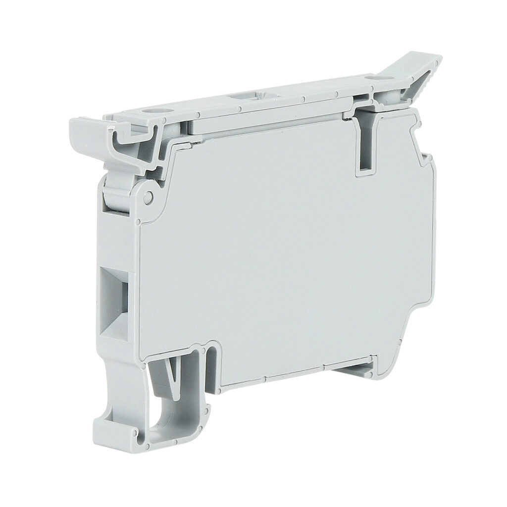KN-FSK5GRY-25 - Konnect-It screw circuit protection terminal block, single-level, fuse holder, no indicator, accepts wire size 26-10 AWG, gray, 10A, 300 VAC/VDC, 35mm DIN rail mount. Package of 25.