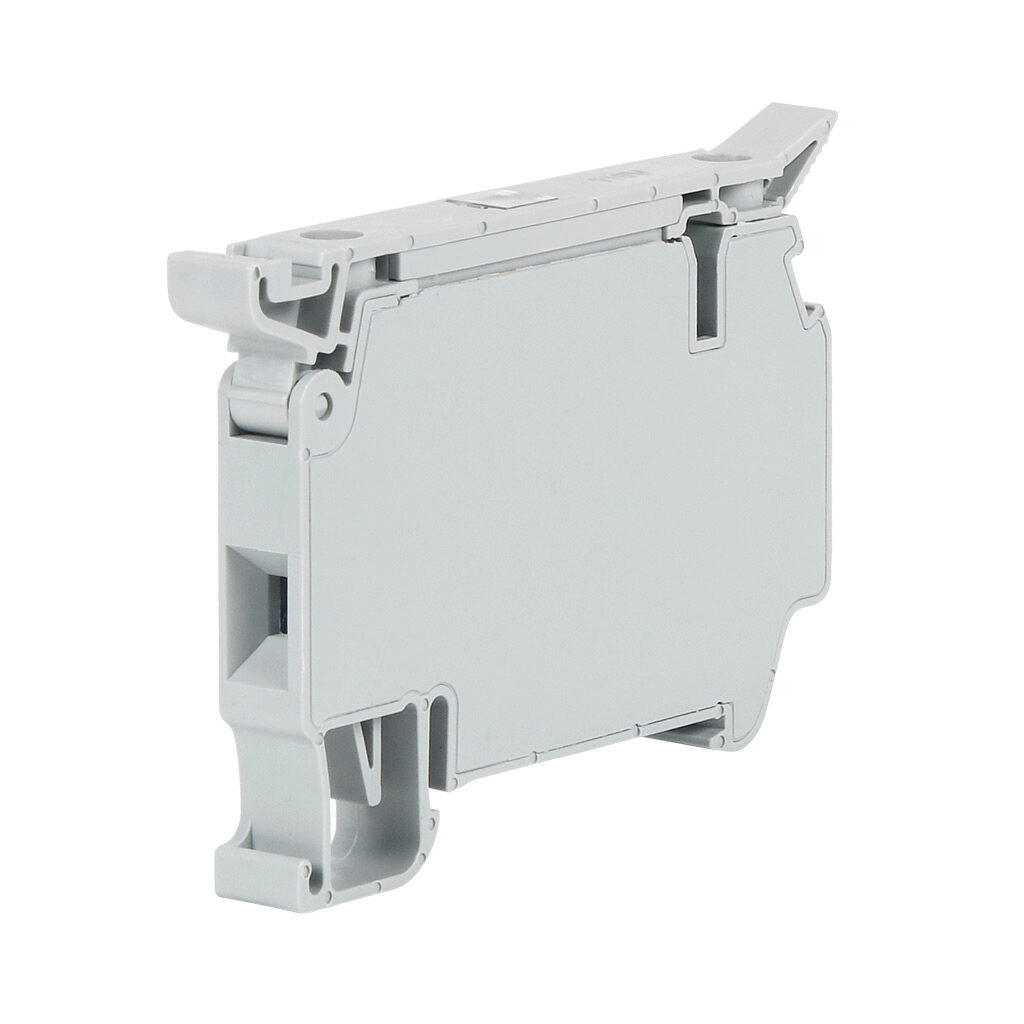 KN-FSK5L110GRY-25 - Konnect-It screw circuit protection terminal block, single-level, fuse holder, accepts wire size 26-10 AWG, gray, 10A, 110 VAC/VDC, LED indicator(s), 35mm DIN rail mount. Package of 25.
