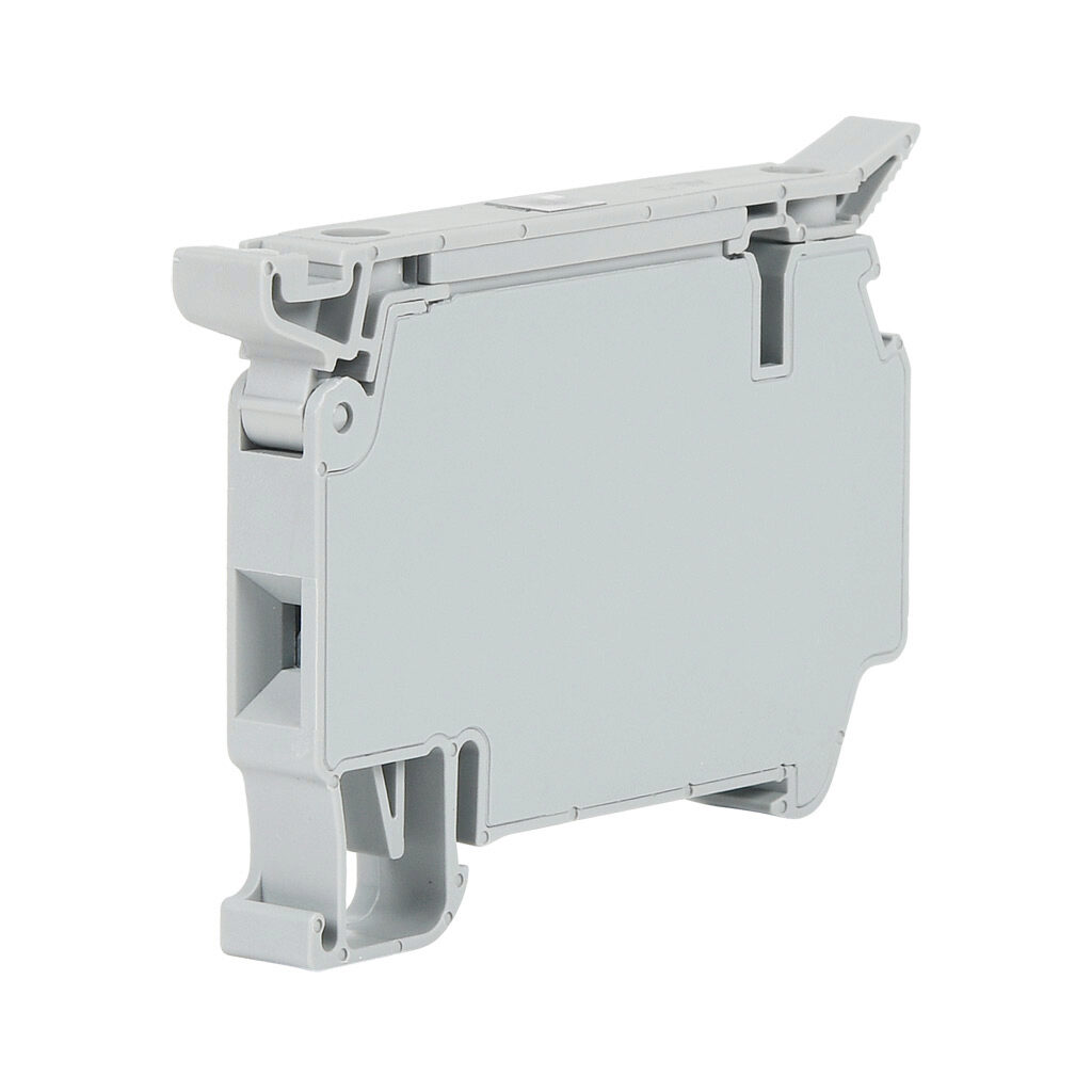 KN-FSK5L220GRY - Konnect-It screw circuit protection terminal block, single-level, fuse holder, accepts wire size 26-10 AWG, gray, 10A, 220 VAC/VDC, LED indicator(s), 35mm DIN rail mount. Package of 50.