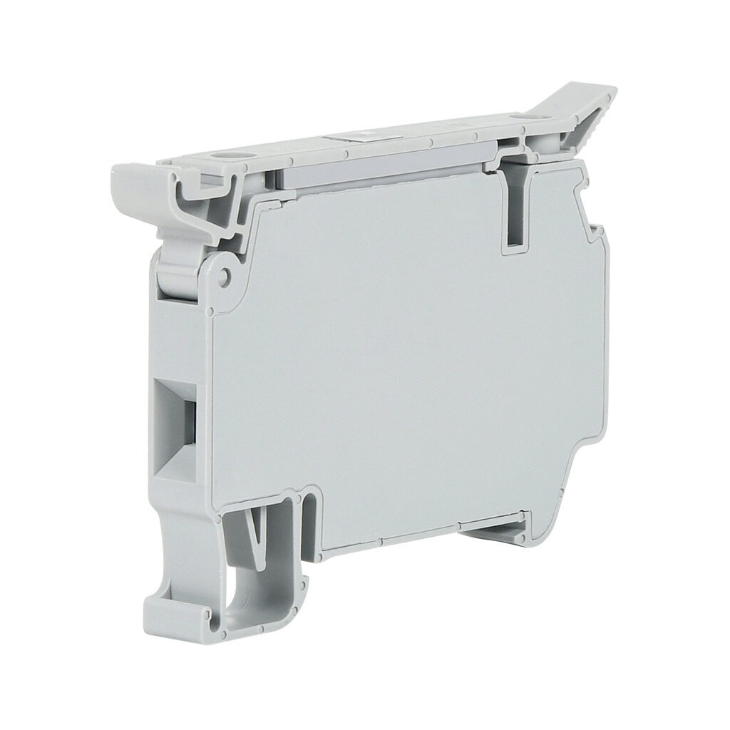 KN-FSK5L24GRY - Konnect-It screw circuit protection terminal block, single-level, fuse holder, accepts wire size 26-10 AWG, gray, 10A, 24 VAC/VDC, LED indicator(s), 35mm DIN rail mount. Package of 50.