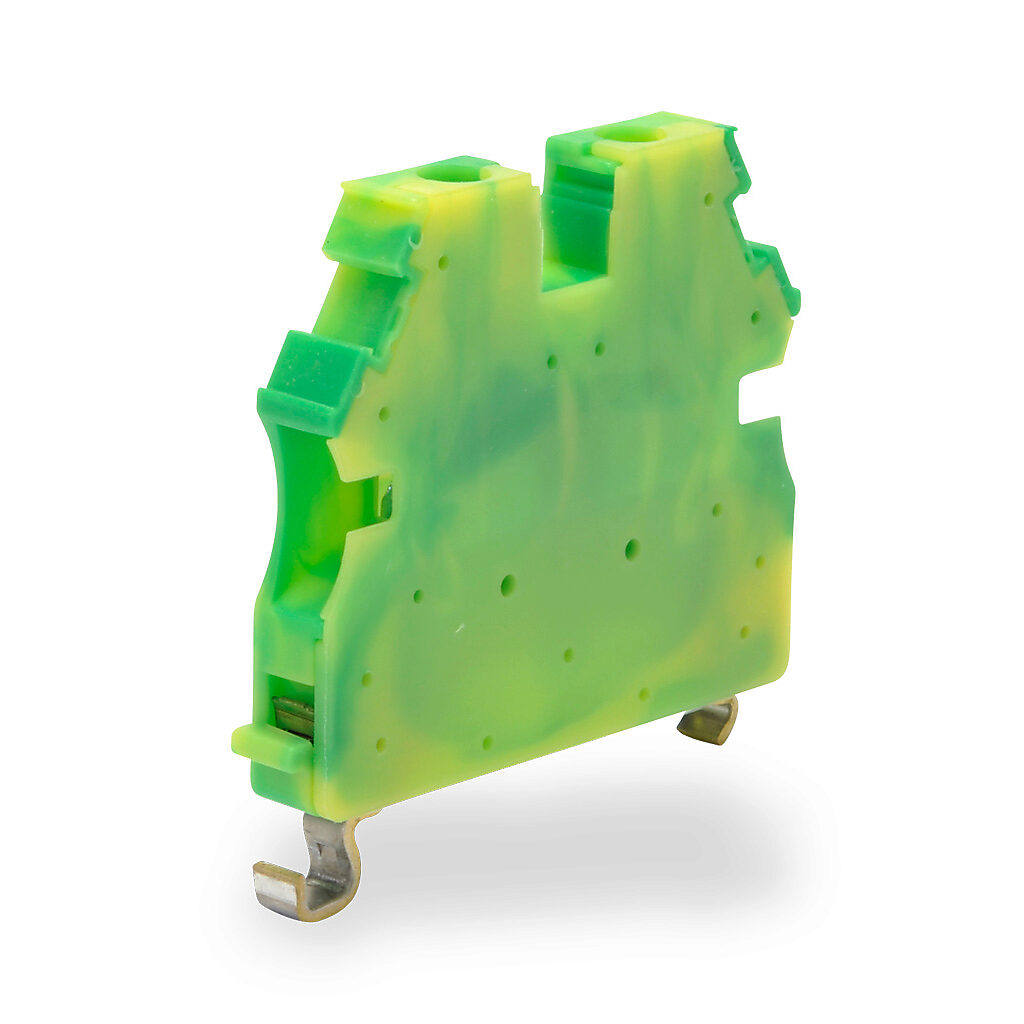 KN-G10SP-10 - Konnect-It screw grounding terminal block, single-level, accepts wire size 26-10 AWG, yellow/green, 35mm DIN rail mount. Package of 10.