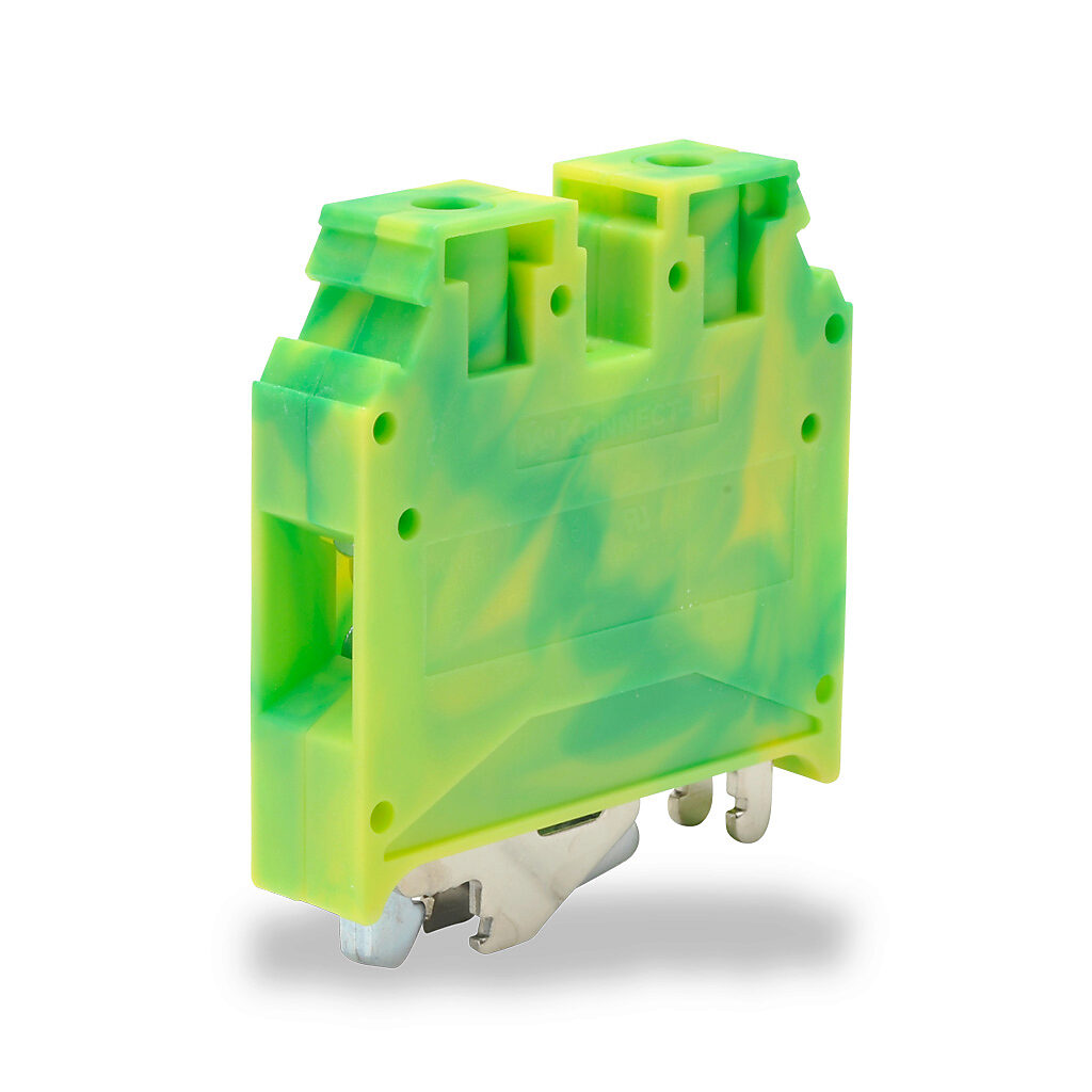 KN-G4 - Konnect-It screw grounding terminal block, single-level, accepts wire size 12-4 AWG, yellow/green, 35mm DIN rail mount. Package of 50.