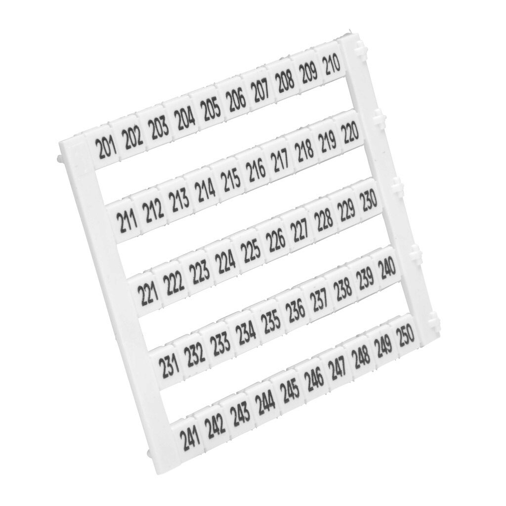 KN-L5-201-250 - Konnect-It marking tag, 5 x 5mm, numbered 201-250 (10 of each number). Package of 500. For use with Konnect-It terminal block.
