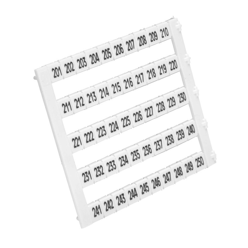 KN-L5-201-250-250 - Konnect-It marking tag, 5 x 5mm, numbered 201-250 (5 of each number). Package of 250. For use with Konnect-It terminal block.