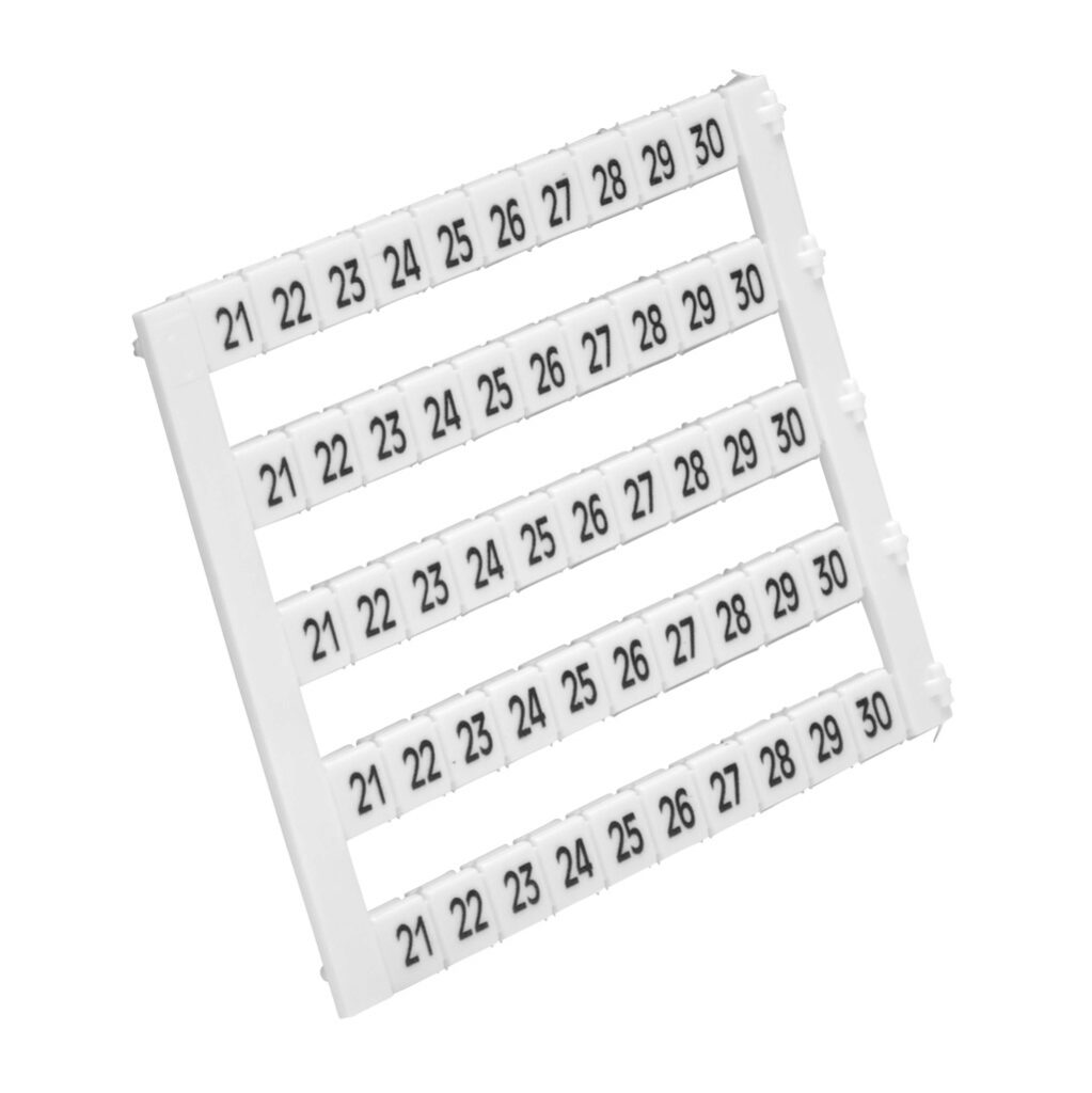 KN-L5-21-30-250 - Konnect-It marking tag, 5 x 5mm, numbered 21-30 (25 of each number). Package of 250. For use with Konnect-It terminal block.