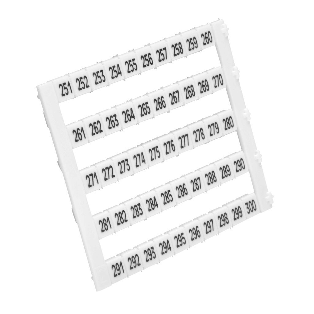 KN-L5-251-300 - Konnect-It marking tag, 5 x 5mm, numbered 251-300 (10 of each number). Package of 500. For use with Konnect-It terminal block.