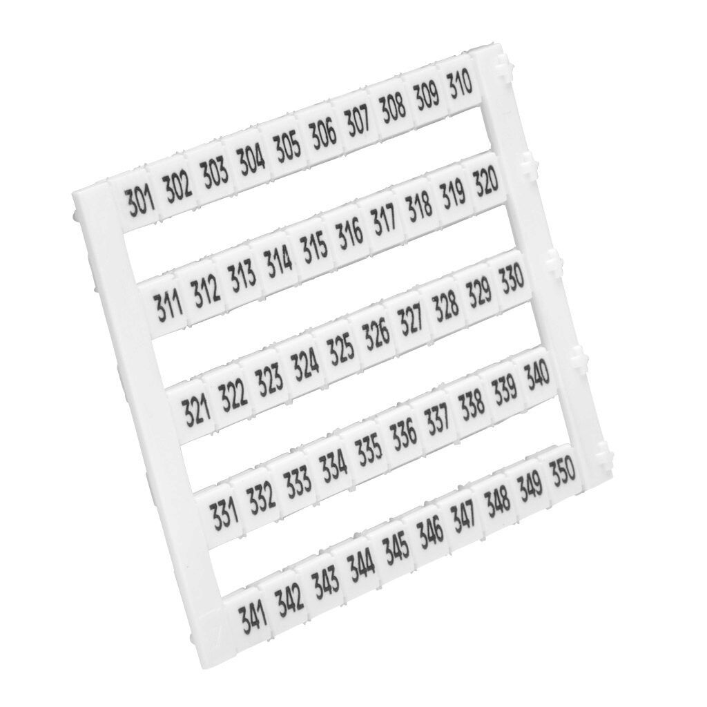KN-L5-301-350 - Konnect-It marking tag, 5 x 5mm, numbered 301-350 (10 of each number). Package of 500. For use with Konnect-It terminal block.