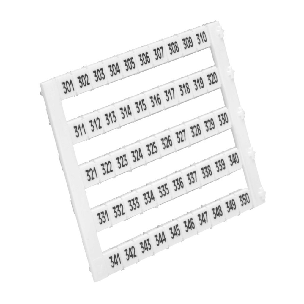 KN-L5-301-350-250 - Konnect-It marking tag, 5 x 5mm, numbered 301-350 (5 of each number). Package of 250. For use with Konnect-It terminal block.