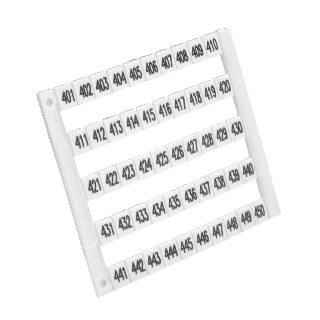 KN-L5-401-450 - Konnect-It marking tag, 5 x 5mm, numbered 401-450 (10 of each number). Package of 500. For use with Konnect-It terminal block.