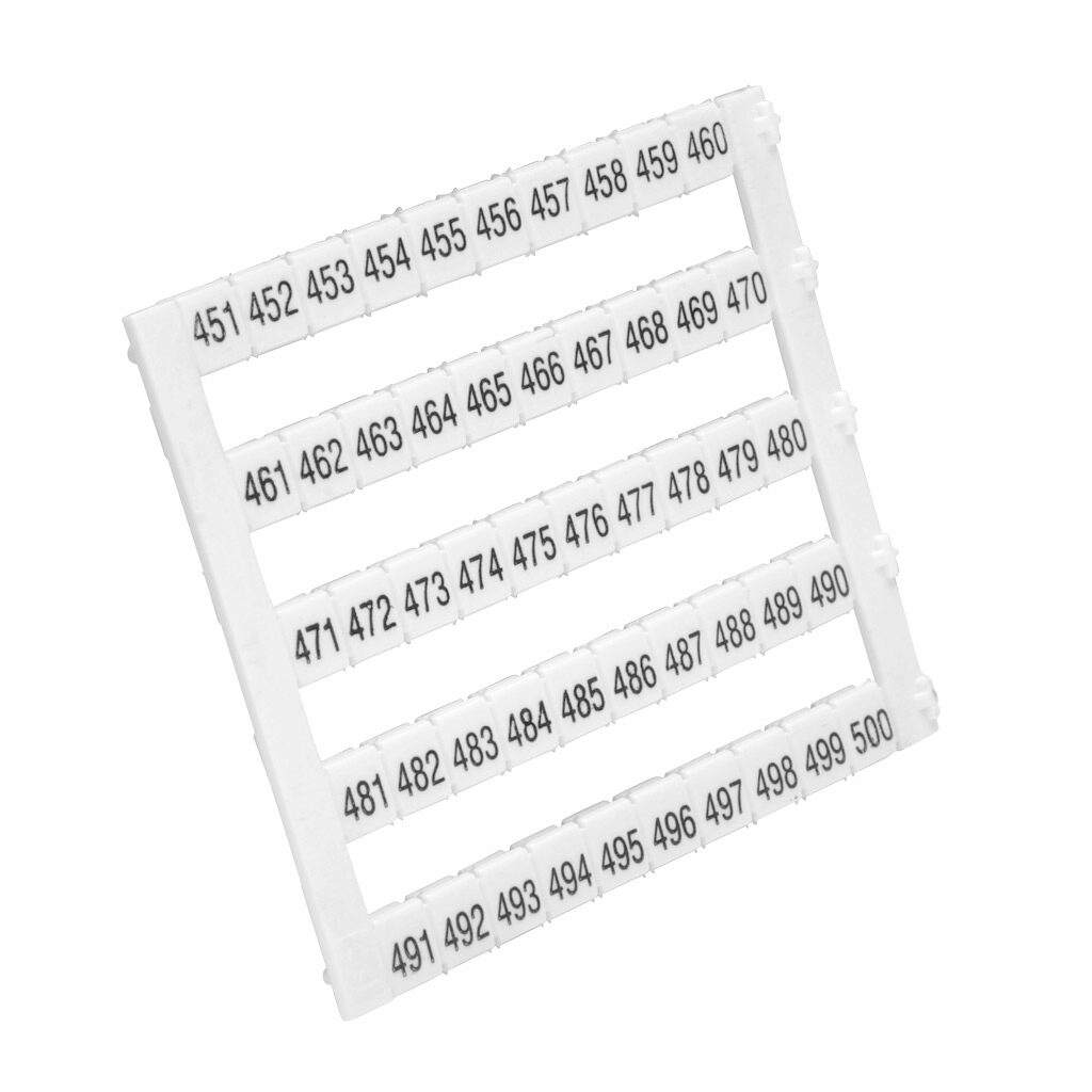 KN-L5-451-500 - Konnect-It marking tag, 5 x 5mm, numbered 451-500 (10 of each number). Package of 500. For use with Konnect-It terminal block.