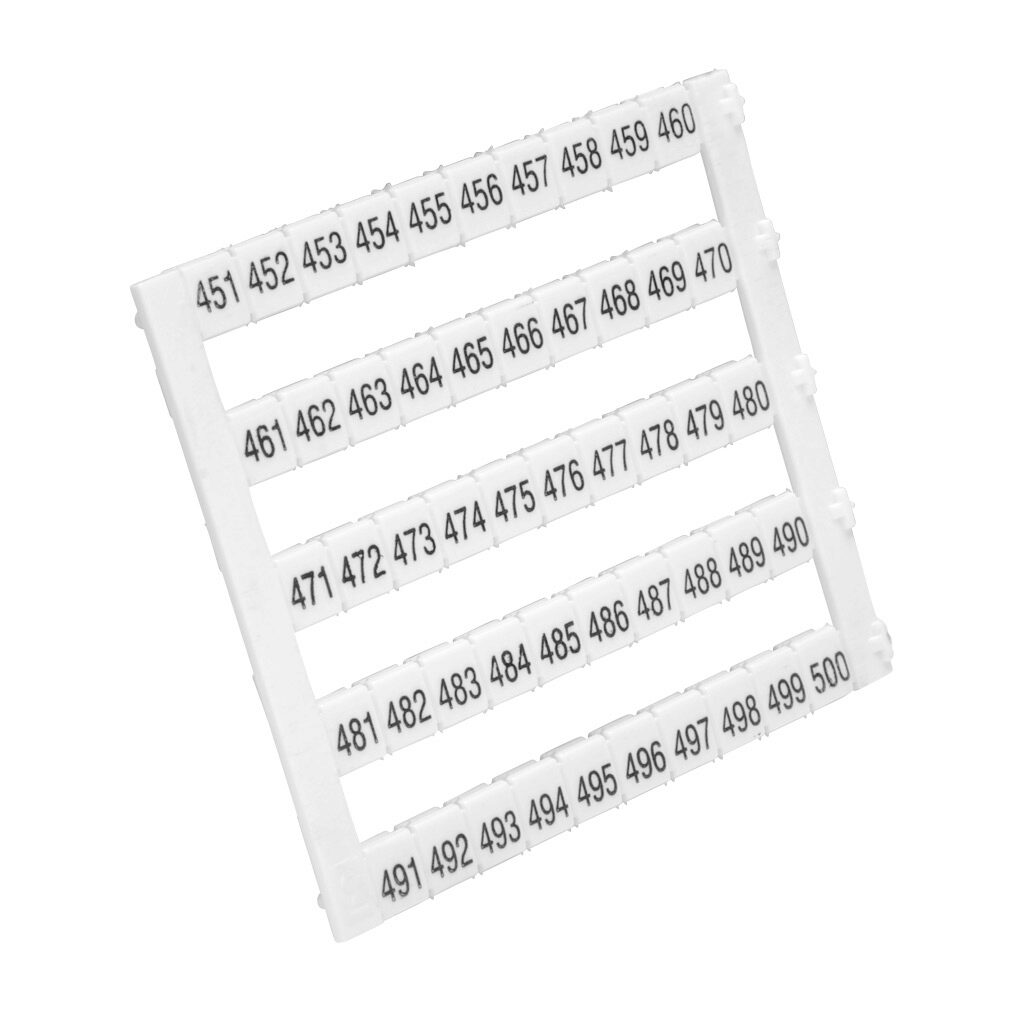 KN-L5-451-500-250 - Konnect-It marking tag, 5 x 5mm, numbered 451-500 (5 of each number). Package of 250. For use with Konnect-It terminal block.