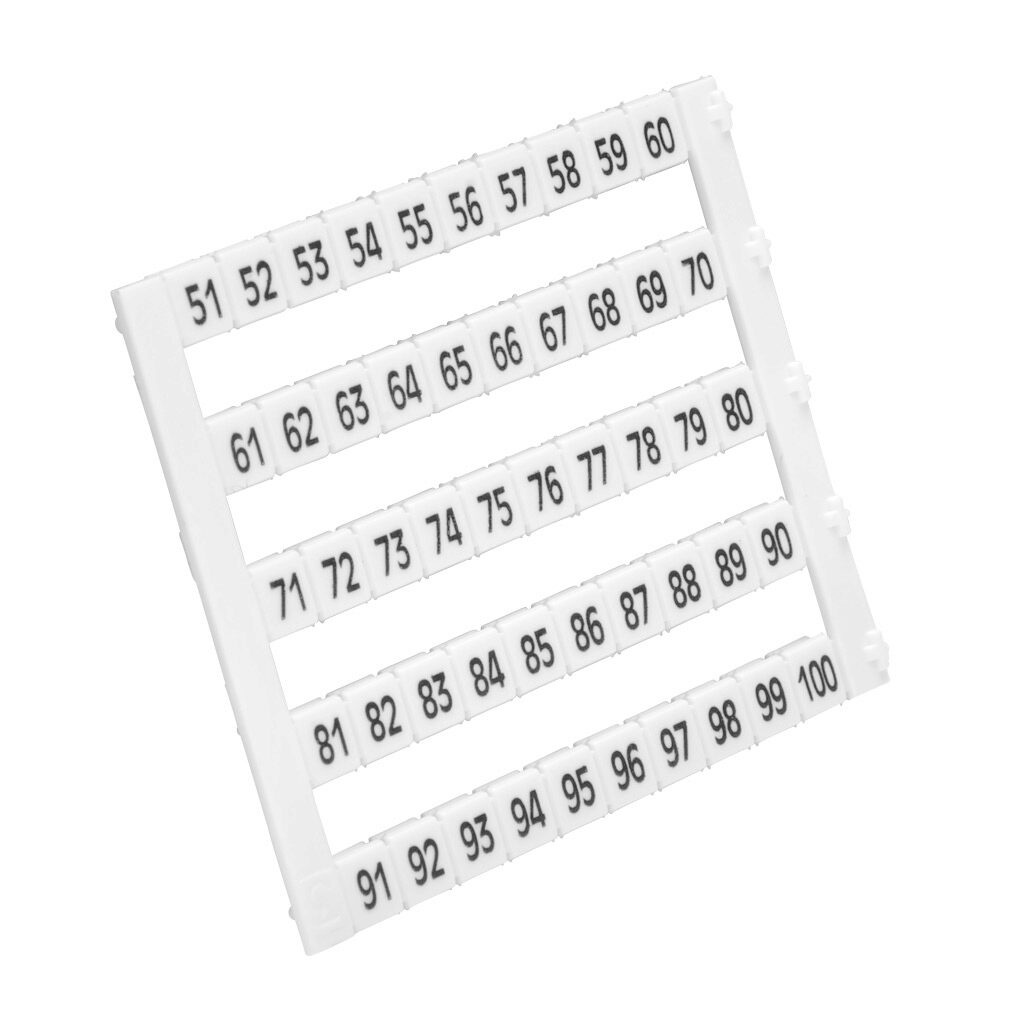 KN-L5-51-100 - Konnect-It marking tag, 5 x 5mm, numbered 51-100 (10 of each number). Package of 500. For use with Konnect-It terminal block.