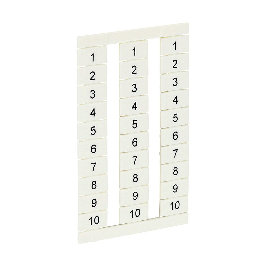 KN-L6P5-1-10-300 - Konnect-It marking tag, 6 x 11.5mm, numbered 1-10 (30 of each number). Package of 300. For use with Konnect-It terminal block 6.5mm or wider.