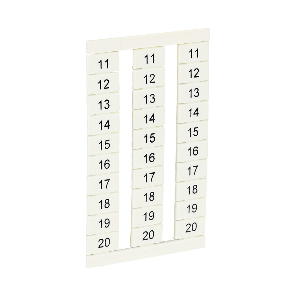 KN-L6P5-11-20-300 - Konnect-It marking tag, 6 x 11.5mm, numbered 11-20 (30 of each number). Package of 300. For use with Konnect-It terminal block 6.5mm or wider.
