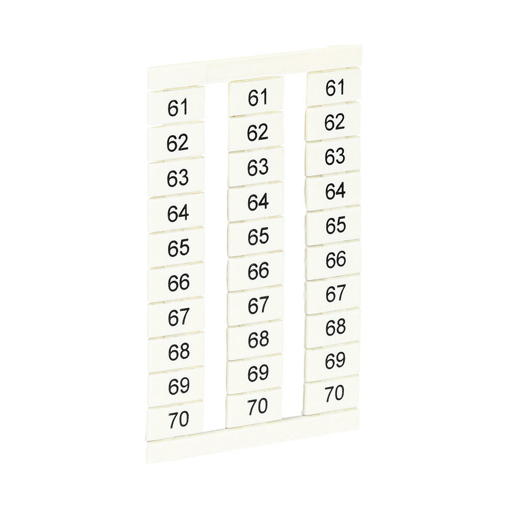 KN-L6P5-61-70-300 - Konnect-It marking tag, 6 x 11.5mm, numbered 61-70 (30 of each number). Package of 300. For use with Konnect-It terminal block 6.5mm or wider.