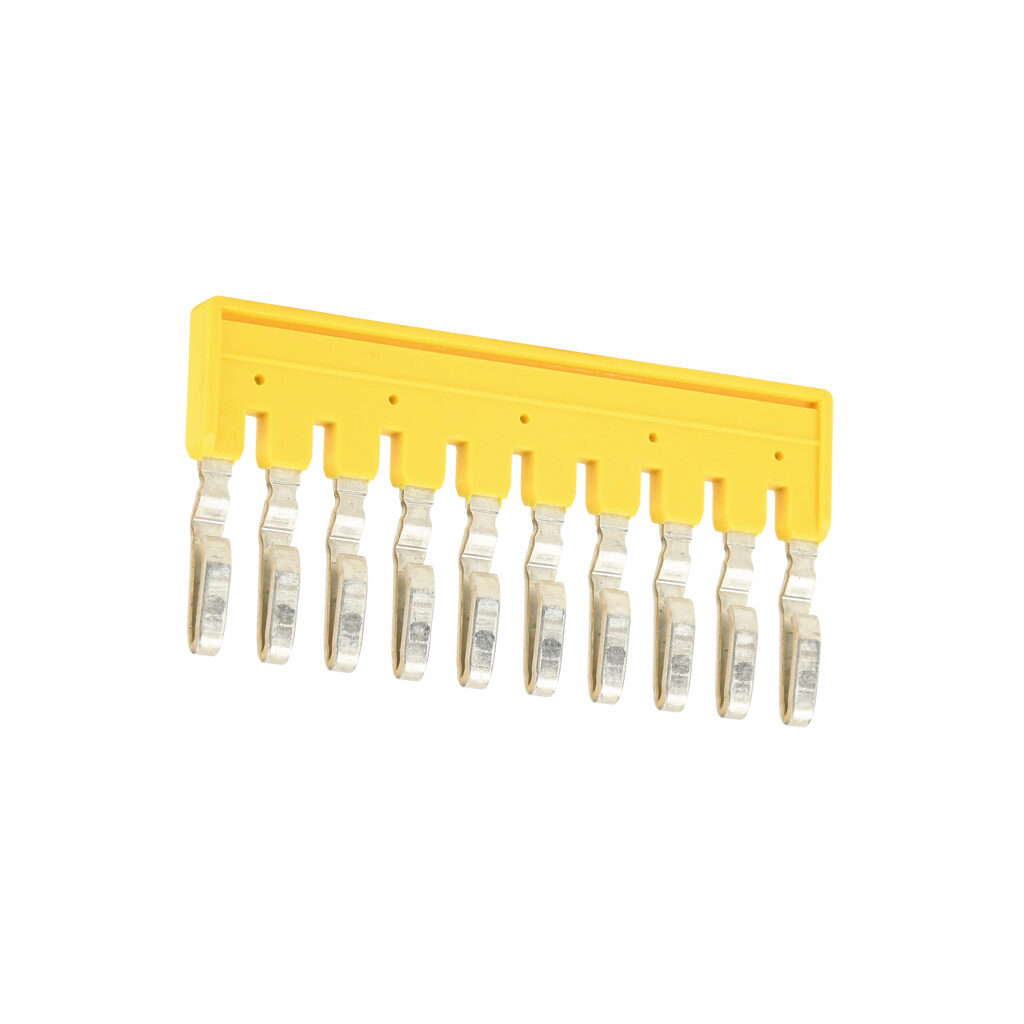KN-P10J25 - Konnect-It terminal block jumper, push-in type, 10-pole, yellow, 24A, 600V. Package of 5. For use with KN-P25, KN-PD25 or KN-PT25 series blocks.