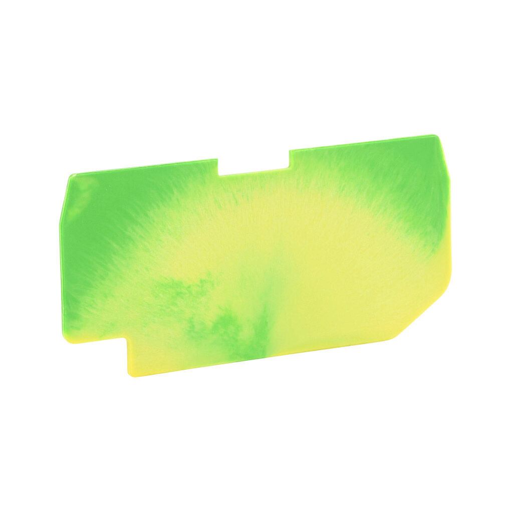 KN-PEC25-21-25 - Konnect-It terminal block end cover, yellow/green. Package of 25. For use with KN-PG25E-1-2 series blocks.