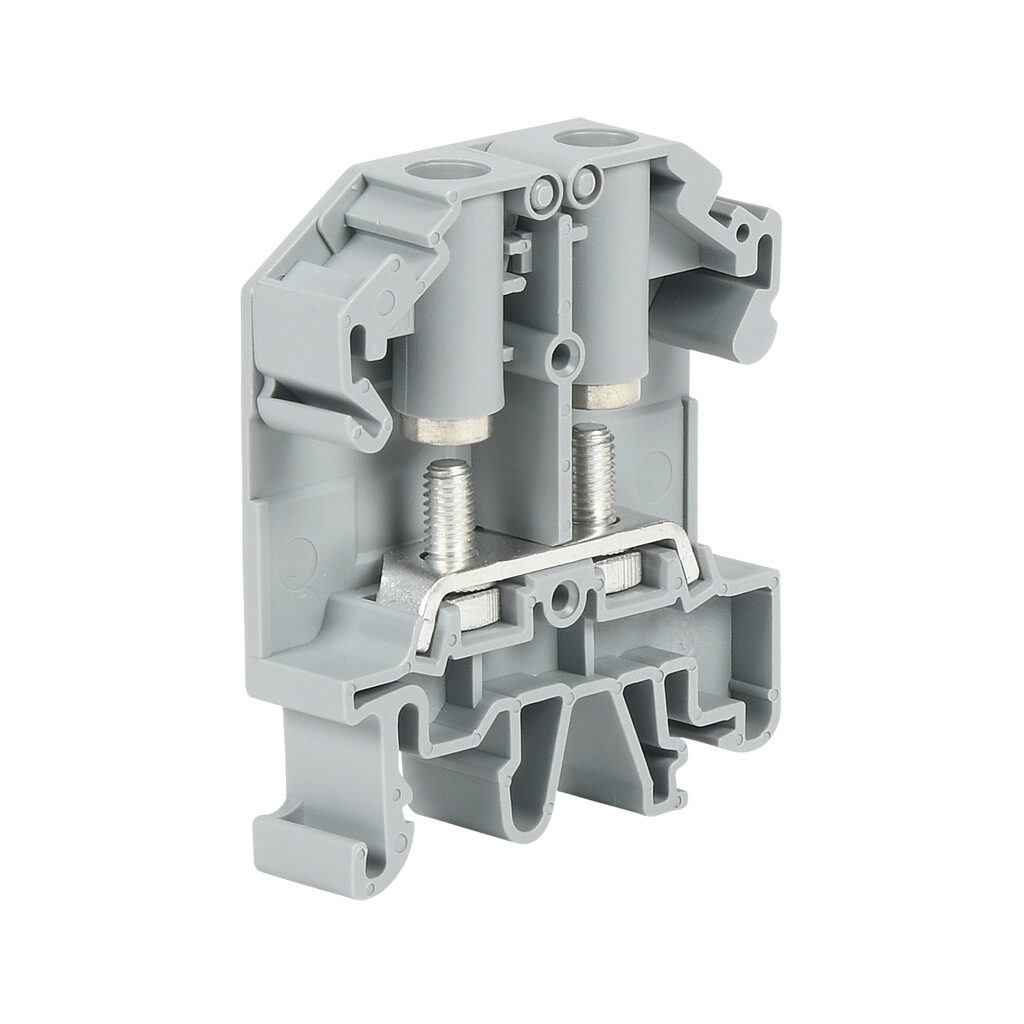 KN-RNG6TP-20 - Konnect-It ring feedthrough terminal block, single-level, M4 stud, with test point, accepts wire size 22-8 AWG, gray, 45A, 600 VAC/VDC, 35mm DIN rail mount. Package of 20.