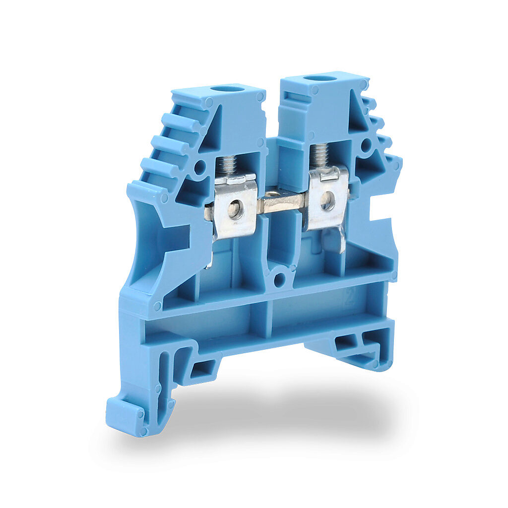 KN-T1/0BLU - Konnect-It screw single-level feedthrough terminal block, accepts wire size 6-1/0 AWG, blue, 150A, 35mm DIN rail mount, 100kA SCCR. Package of 25. For use with jumpers KN-2J1/0, KN-3J1/0 and KN-4J1/0.