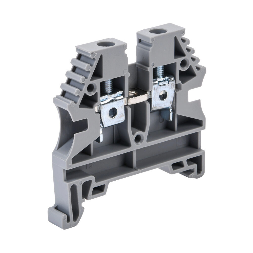 KN-T10GRY-20 - Konnect-It screw single-level feedthrough terminal block, accepts wire size 26-10 AWG, gray, 30A, 35mm DIN rail mount, 100kA SCCR. Package of 20. For use with jumpers KN-2J10, KN-3J10, KN-4J10 and KN-10J10.