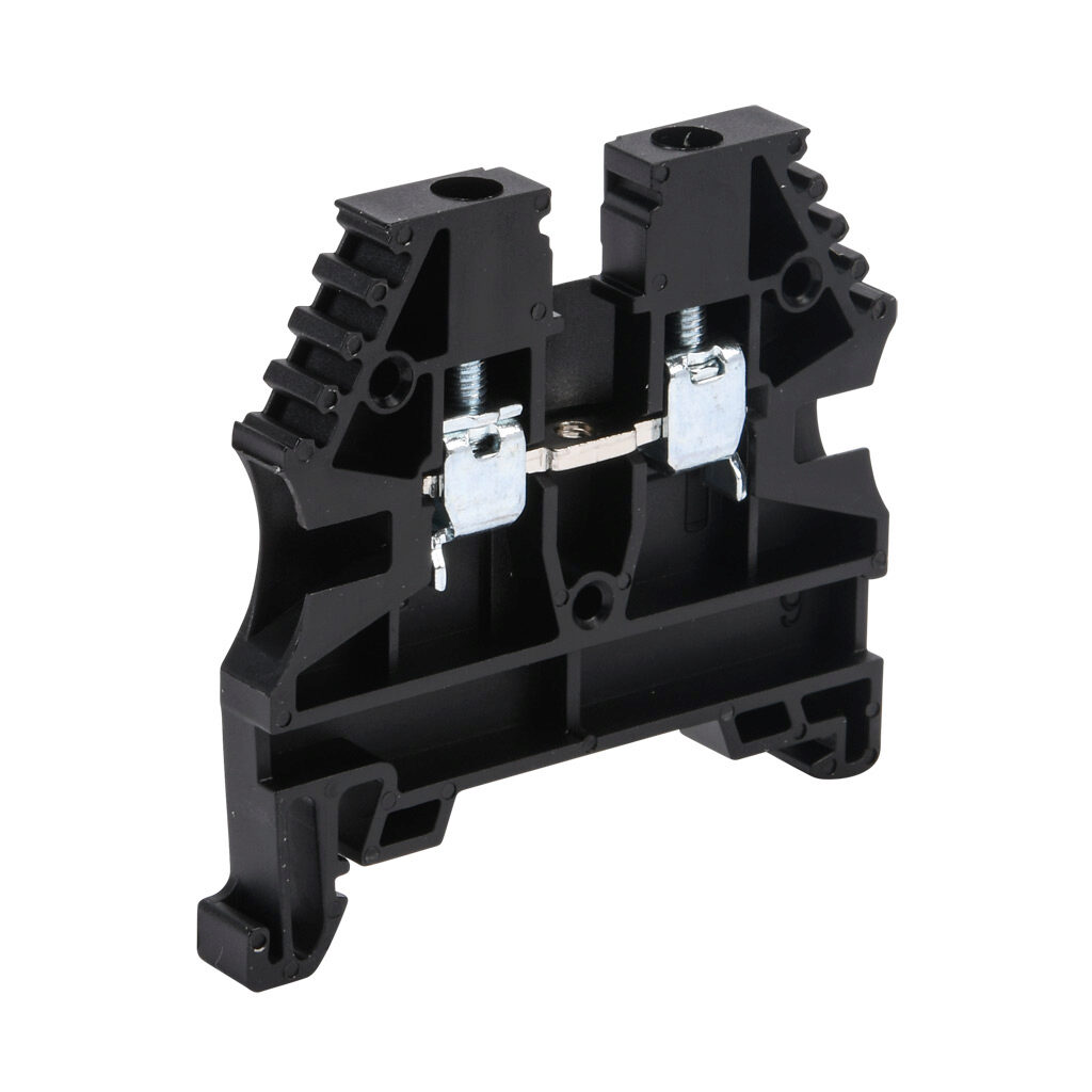 KN-T12BLK-100 - Konnect-It screw single-level feedthrough terminal block, accepts wire size 26-12 AWG, black, 20A, 35mm DIN rail mount, 100kA SCCR. Package of 100. For use with jumpers KN-2J12, KN-3J12, KN-4J12 and KN-10J12.