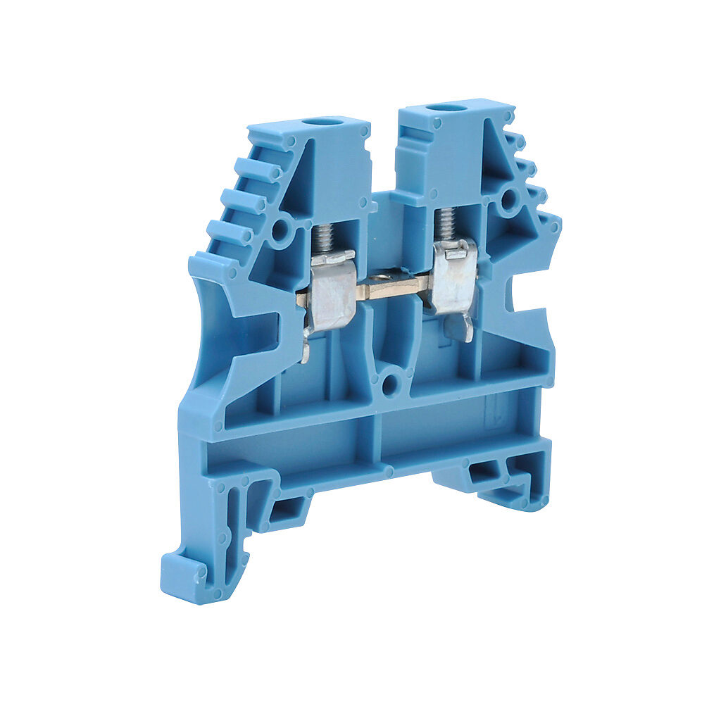 KN-T12BLU-25 - Konnect-It screw single-level feedthrough terminal block, accepts wire size 26-12 AWG, blue, 20A, 35mm DIN rail mount, 100kA SCCR. Package of 25. For use with jumpers KN-2J12, KN-3J12, KN-4J12 and KN-10J12.